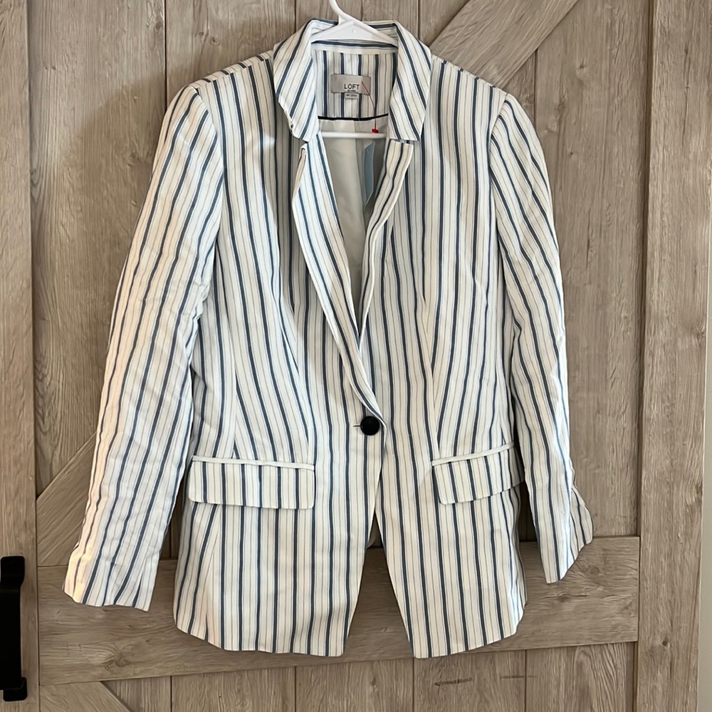 Loft blue and white stripe blazer